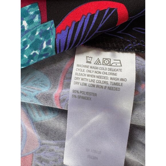 IMAN CASUAL BLACK FLORAL TIE FRONT CROPPED TOP LONG SLEEVE COLLARED WOMENS XLP - Picture 9 of 9